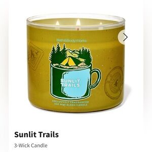 NIB Bath & Body Works “Sunlit Trails” 3-Wick Candle w Decorative Metal Lid.
